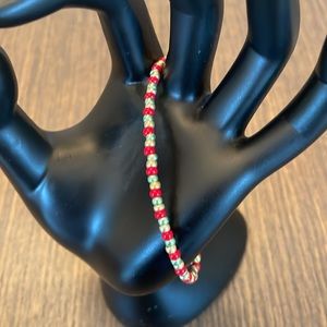 HAND CRAFTED BRACELET Holiday Bracelet with Seed Beads in Red, Gold and Green